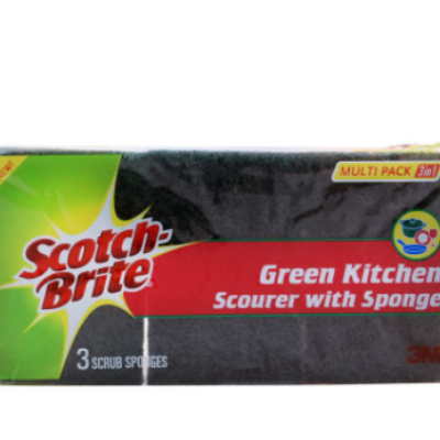 Scotch Brite 3in1 Multi Pack Green Kitchen Scourer With Sponge 1s